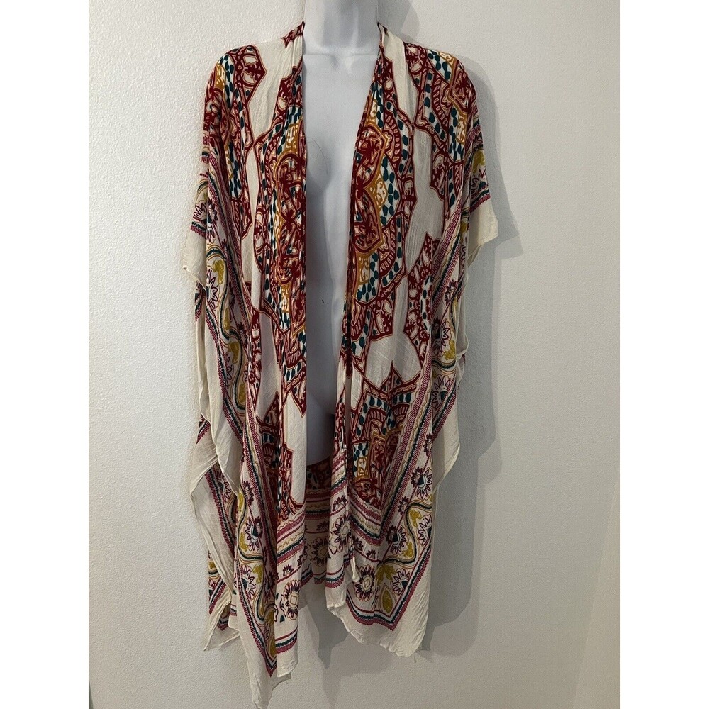 Stitch Fix StitchFix Poncho Cape Topper Boho One Size Beach Coastal Cream Teal